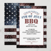 アメリカ国旗の素朴なスパークル 4th of July BBQパーティー 招待状 (正面/裏面)