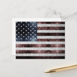 アメリカ国旗の素朴な赤、白、青のスパークル 4th of July ポストカード