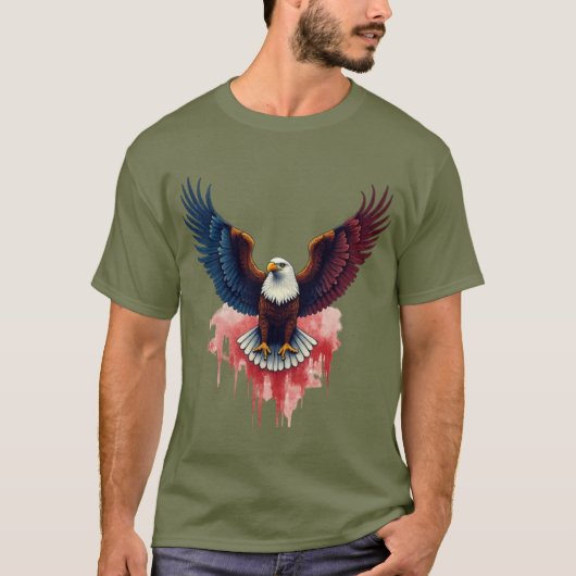 アメリカ国旗の翼を持つハクトウワシ – 米国 Tシャツ (正面)