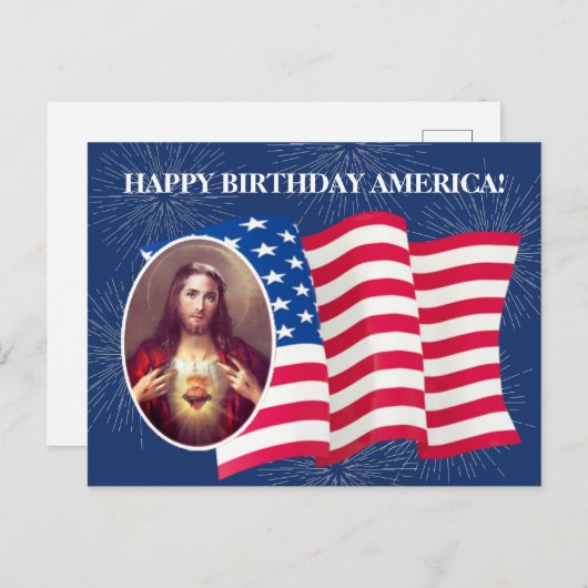 アメリカ国旗の聖なるハート・オブ・イエズス花火 ポストカード (正面/裏面)