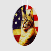 アメリカ国旗の背景の美しい猫 オーナメント (正面)