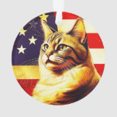 アメリカ国旗の背景の美しい猫 オーナメント (裏面)
