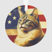 アメリカ国旗の背景の美しい猫 オーナメント (裏面)