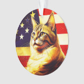 アメリカ国旗の背景の美しい猫 オーナメント (正面)