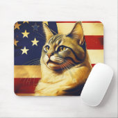 アメリカ国旗の背景の美しい猫 マウスパッド (マウス)