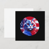 アメリカ国旗の背景の赤白青の猫 招待状 (正面/裏面)