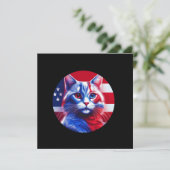 アメリカ国旗の背景の赤白青の猫 招待状 (スタンド正面)