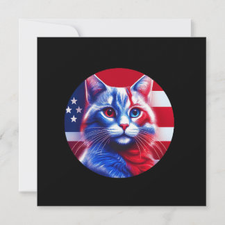 アメリカ国旗の背景の赤白青の猫 招待状