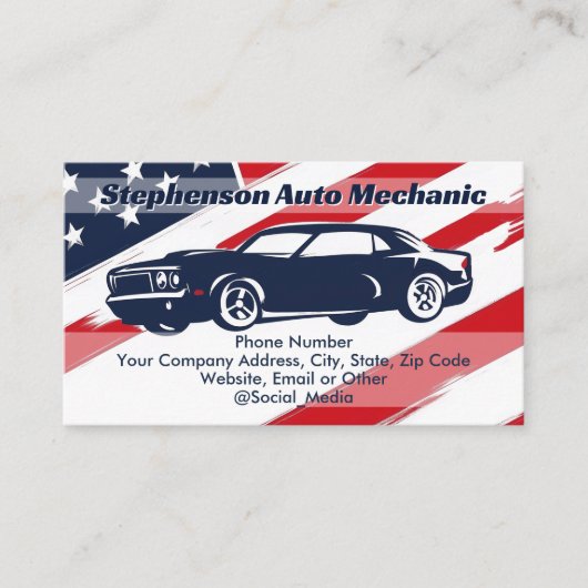 アメリカ国旗の自動車整備サービス 名刺 (正面)