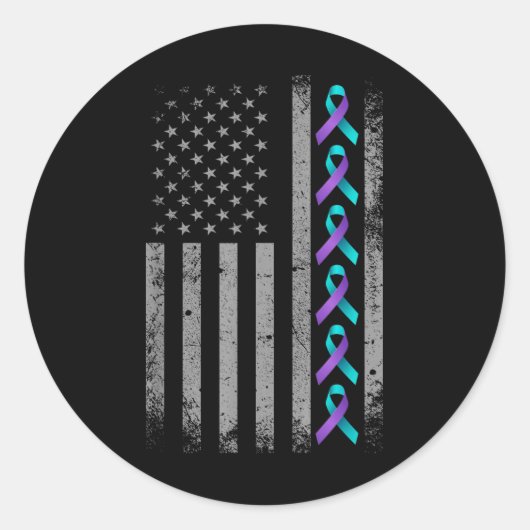 アメリカ国旗の自殺防止認識度リボン ラウンドシール (正面)