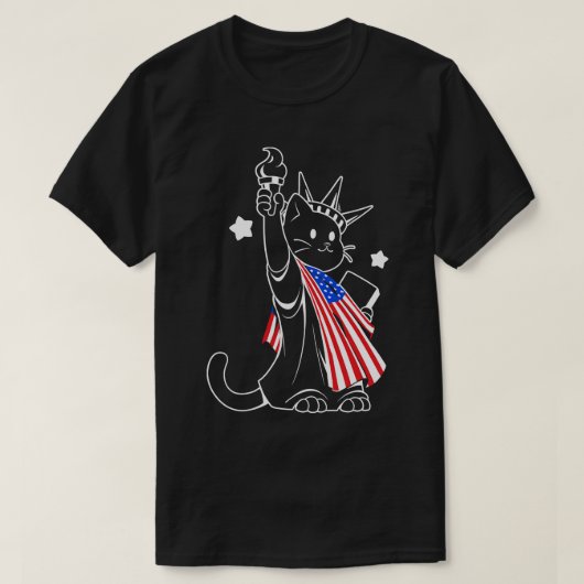 アメリカ国旗の自由の女神キャットbyトベ・フォンセカ tシャツ (デザイン正面)