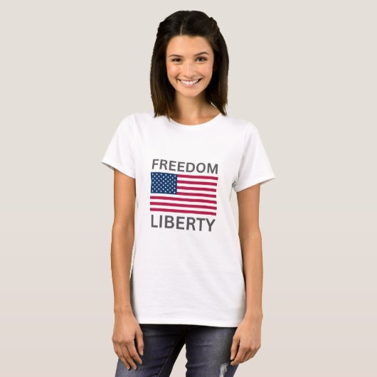 アメリカ国旗の自由の自由™女性の自由 Tシャツ (正面フル)