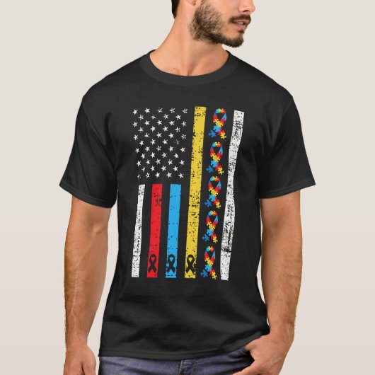 アメリカ国旗の自閉症の親の自閉症の子 Tシャツ (正面)