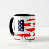 アメリカ国旗の色でアメリカという言葉を愛国的に マグカップ (正面左)
