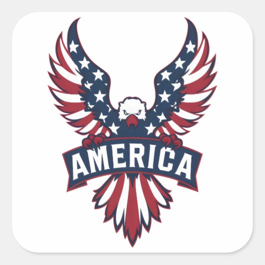 アメリカ国旗の色をしたワシ。 スクエアシール (正面)