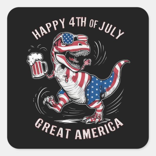 アメリカ国旗の色を飾るTレックス スクエアシール (正面)