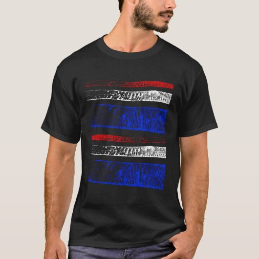 アメリカ国旗の色ダブル色あせストライプた都市デ Tシャツ (正面)