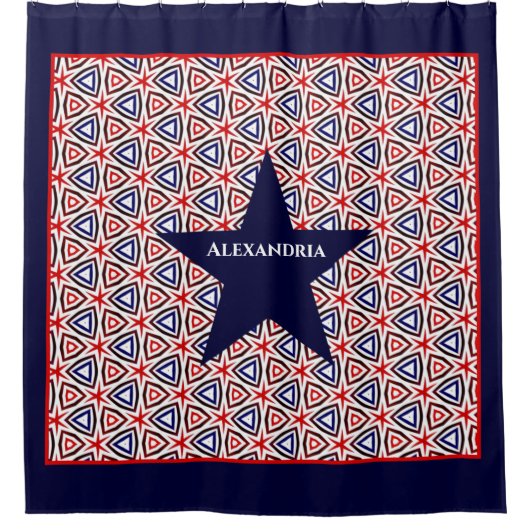 アメリカ国旗の色愛国模様のスター シャワーカーテン (正面)