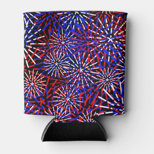 アメリカ国旗の色花火デザイン 缶クーラー (正面)