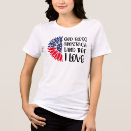 アメリカ国旗の花と心からの祝福 トライブレンドTシャツ