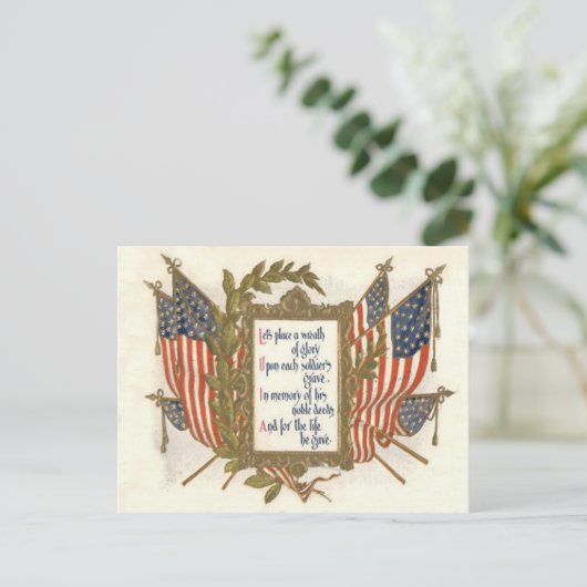 アメリカ国旗の花輪 記念日 ポストカード (スタンド正面)
