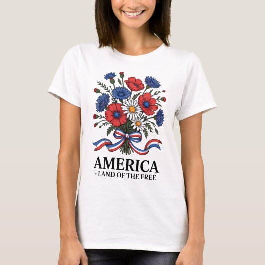 アメリカ国旗の花7月4日愛国心 Tシャツ (正面)