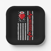 アメリカ国旗の英雄ハートライフナース評価 ペーパープレート (正面)