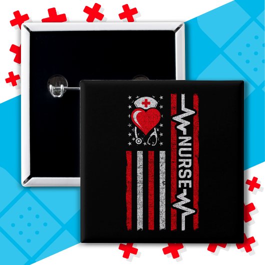アメリカ国旗の英雄ハートライフナース評価 缶バッジ