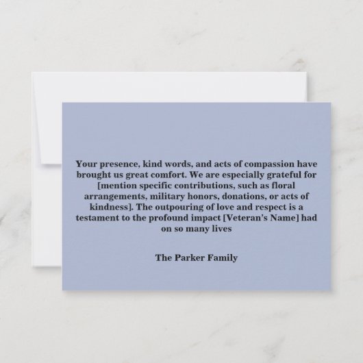 アメリカ国旗の葬儀記念軍隊 サンキューカード (裏面)