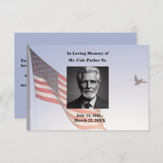 アメリカ国旗の葬儀記念軍隊 サンキューカード (正面/裏面)