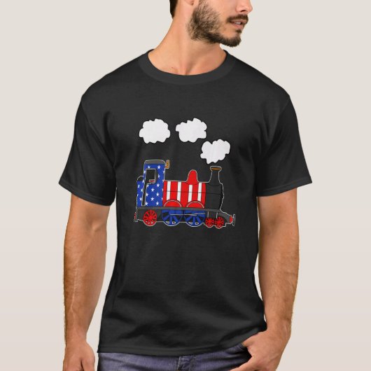 アメリカ国旗の蒸気機関車7月4日アメリカ鉄道会社 Tシャツ (正面)