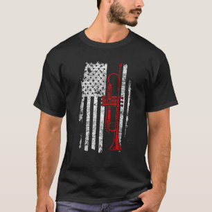 アメリカ国旗の薄い赤いラインジャズミュージックギフトトランペットT Tシャツ
