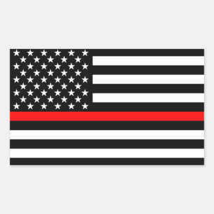 アメリカ国旗の薄い赤線の記念碑オン 長方形シール