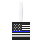 アメリカ国旗の薄い青い線の象徴的な記念碑 キューブオーナメント (正面)