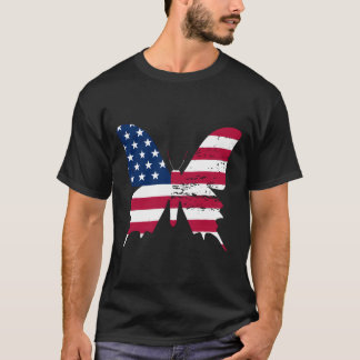 アメリカ国旗の蝶々 7月4日  独立記念日の蝶々 Tシャツ