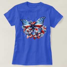 アメリカ国旗の蝶の愛国心 Tシャツ