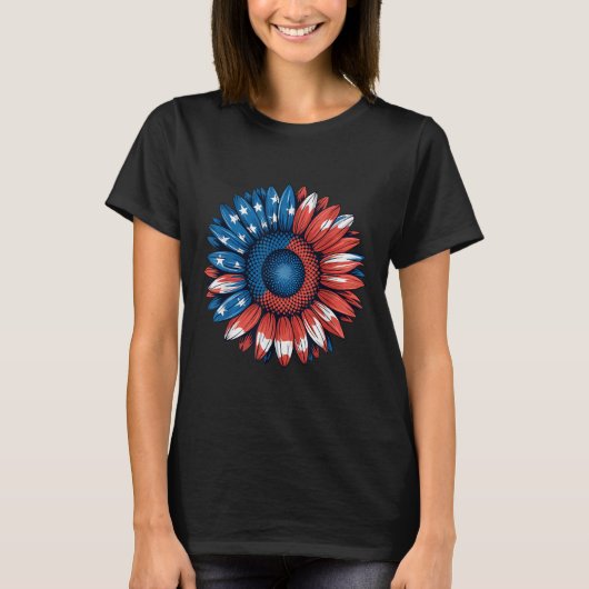 アメリカ国旗の蝶タイ7月の女の子の愛国心の4日 Tシャツ (正面)