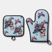 アメリカ国旗の蝶 鍋つかみ&鍋敷きセット (正面)