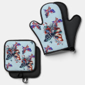 アメリカ国旗の蝶 鍋つかみ&鍋敷きセット (正面/裏面)