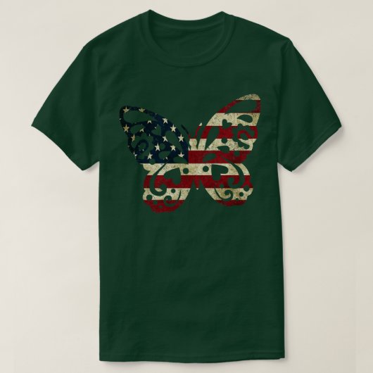 アメリカ国旗の蝶 Tシャツ (デザイン正面)