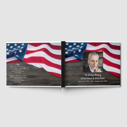 アメリカ国旗の記念写真軍隊葬儀 ゲストブック (全面)