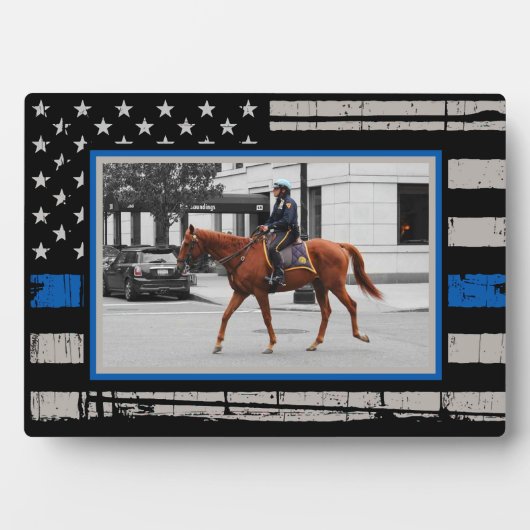 アメリカ国旗の警察官薄い青い線 フォトプラーク (正面)