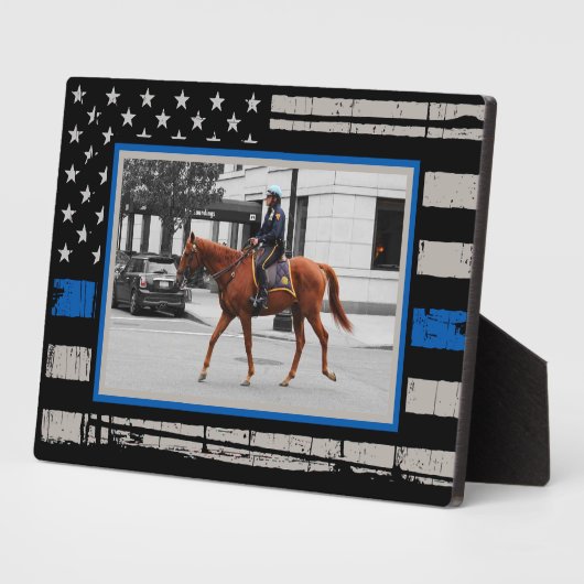 アメリカ国旗の警察官薄い青い線 フォトプラーク (側面)