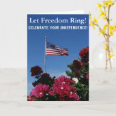 アメリカ国旗の赤い花が自由にリングや輪 カード (黄色い花)