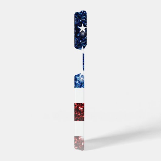 アメリカ国旗の赤い青い輝フェイクくグリッターお名前 iPhoneケース (右側面)