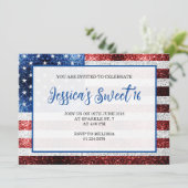 アメリカ国旗の赤い青のきらめき甘い16エレガント文字 招待状 (スタンド正面)