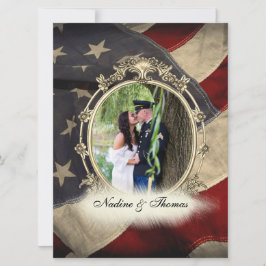 アメリカ国旗の軍人向け結婚式招待状（写真付き） 招待状