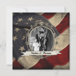 アメリカ国旗の軍隊結婚のw写真 招待状