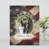 アメリカ国旗の軍隊結婚のw写真 招待状 (スタンド正面)