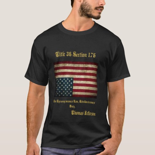 アメリカ国旗の遭難逆Thomas Jefferso Tシャツ (正面)